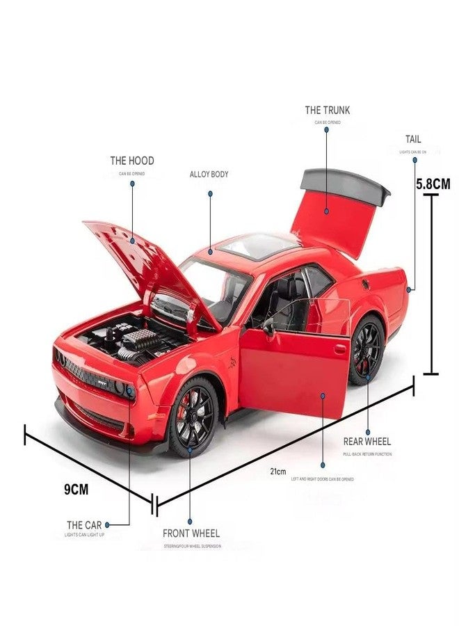FEXXA سيارة FEXXA نموذجية مصبوبة من سبيكة معدنية حصرية بمقياس 1:24، تعمل بالسحب للخلف، مع صوت وإضاءة، لعبة سيارة صغيرة للأطفال. سيارة لعبة معدنية مع صوت وإضاءة؟ (1.24 دودج تشالنجر - أحمر) - Image 4